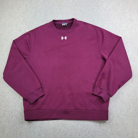 Under Armour Sweatshirt Mens Large Purple Center Logo Pullover Crew Neck - Picture 1 of 10